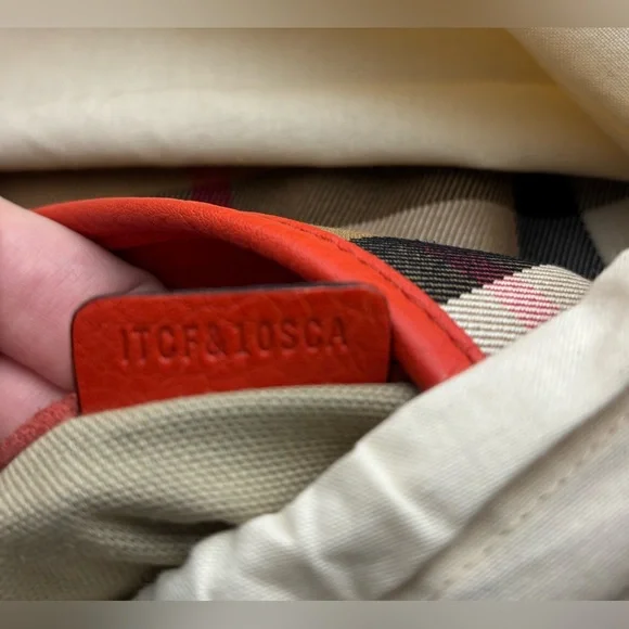 Auth Burberry House Check Canterbury canvas leather orange bag tote purse - Picture 16 of 16